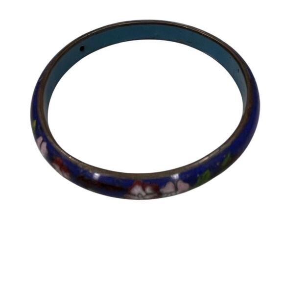 Vintage Cloisonné Enamel Bangle Bracelet – Blue Floral Chinese Style Jewelry - Picture 7 of 8